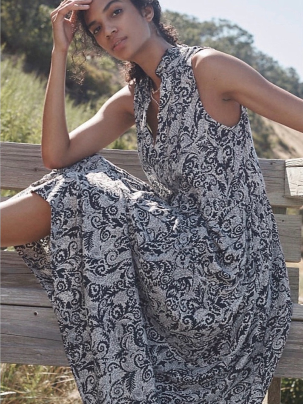 Anthropologie Maeve Black & White Paisley Sleeveless Maxi Dress